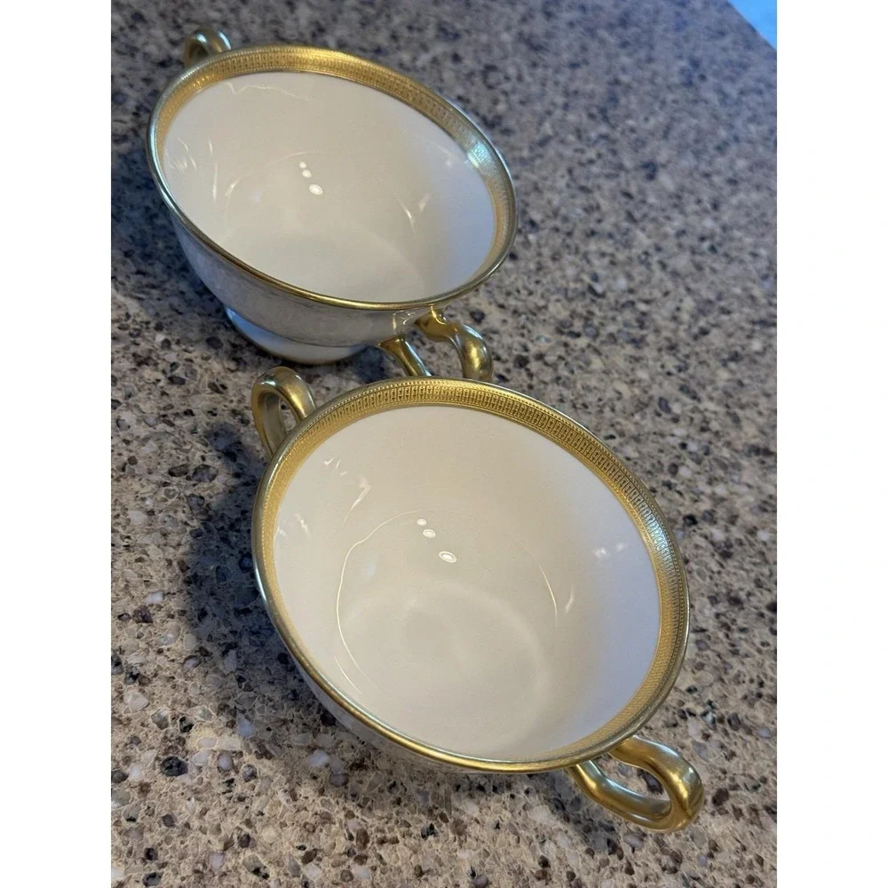 Lenox Gold Cream Bullion Cups Rare Early Cowell & Hubbard Cleveland Set of 2